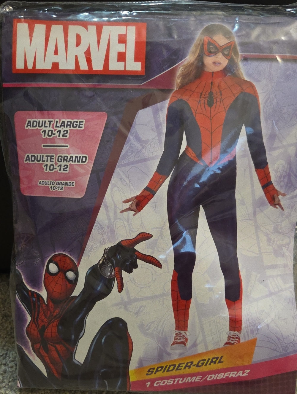 Marvel Spider-Girl Costume Mask, Leggings, Jacket, Large, In Package